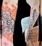 geometric tattoo sleeve flower and arrow