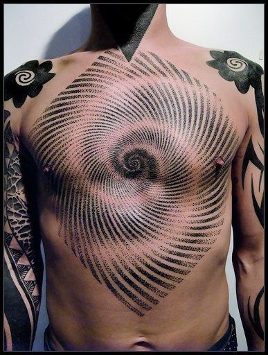 graphic linework chest tattoo