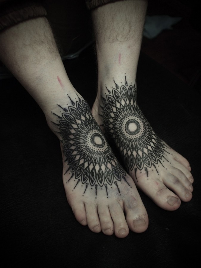 mandala foot tattooes by guy le tattooer