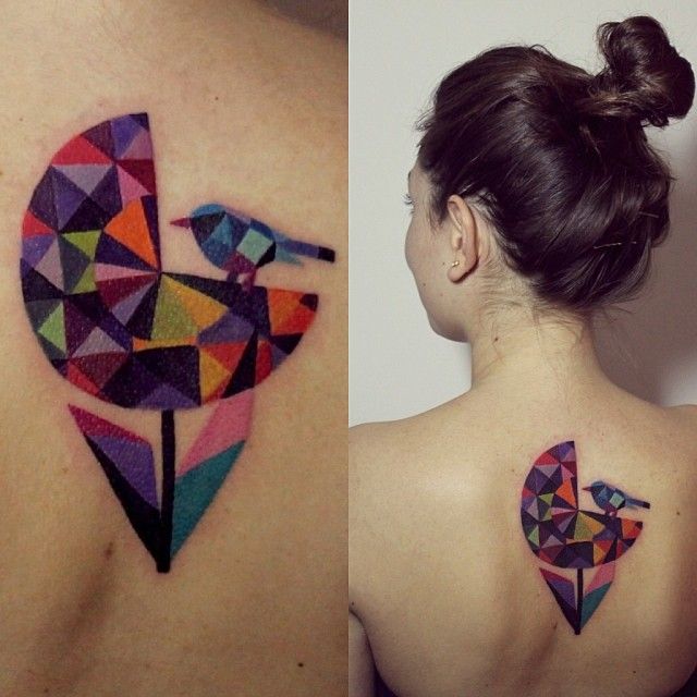sasha unisex tattoo colorful geometric flower and bird