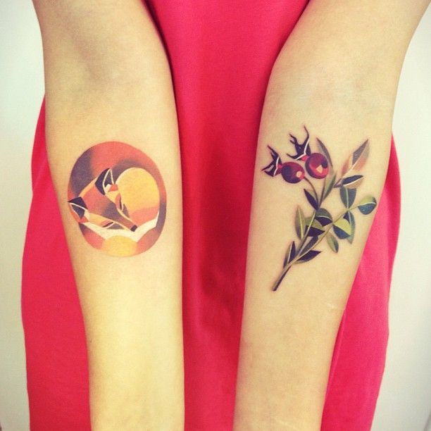 sasha unisex tattoo sleeping fox and berries