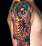 skeleton arm sleeve color tattoo