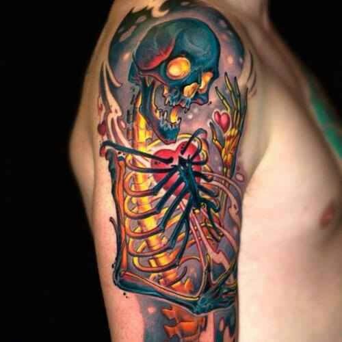 skeleton arm sleeve color tattoo