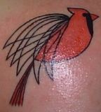 small red bird tattoo inspired by charley harper