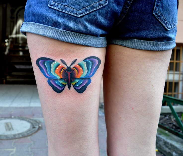 Awesome butterfly tattoo by Marcin Aleksander Surowiec on leg