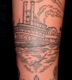 Awesome ship tattoo by Duke Riley