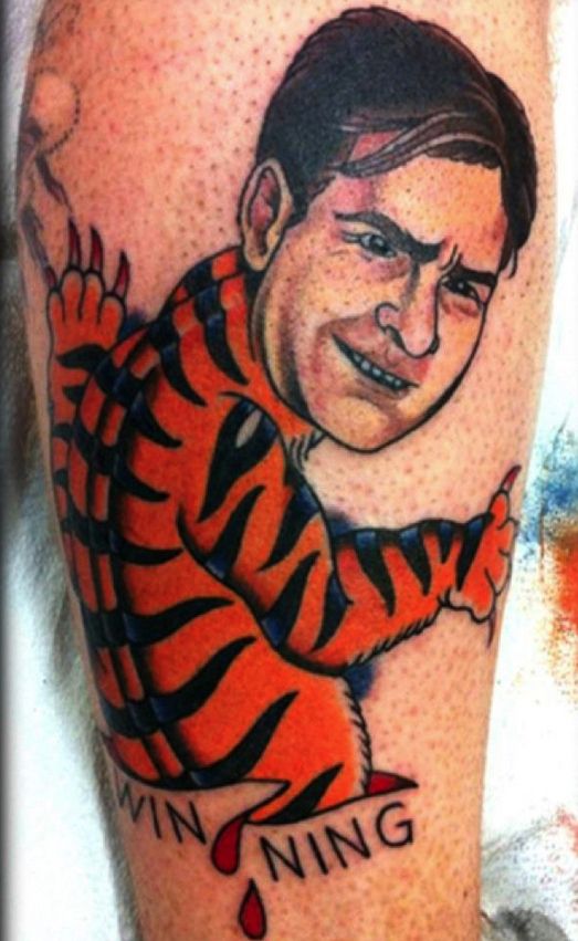 Charlie Sheen dressed in a tiger costume tattoo
