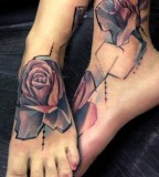 Colorful flowers tattoo on foot