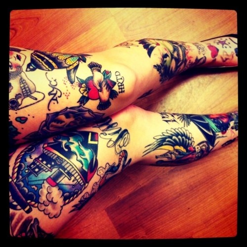 Colorful legs tattoo
