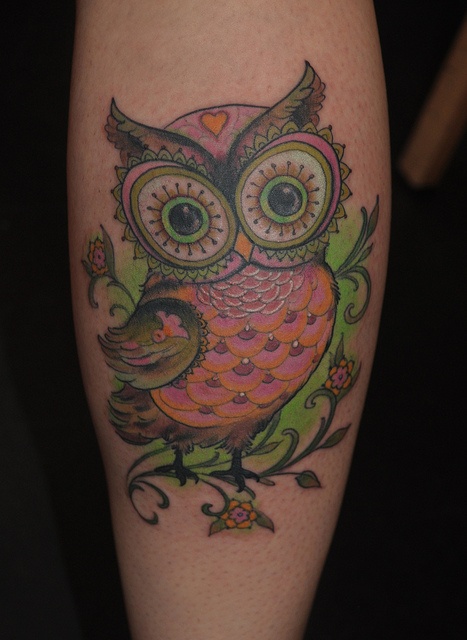 Colorful owl tattoo