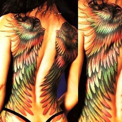 Colorful wings tattoo
