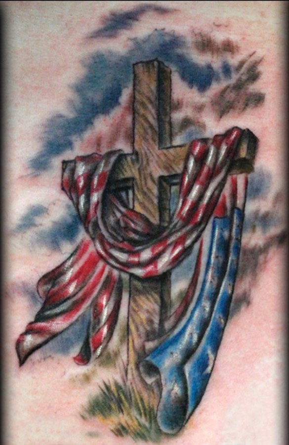 Cross with american flag