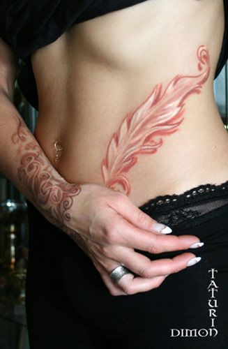 Feather tattoo by Dimon Taturin