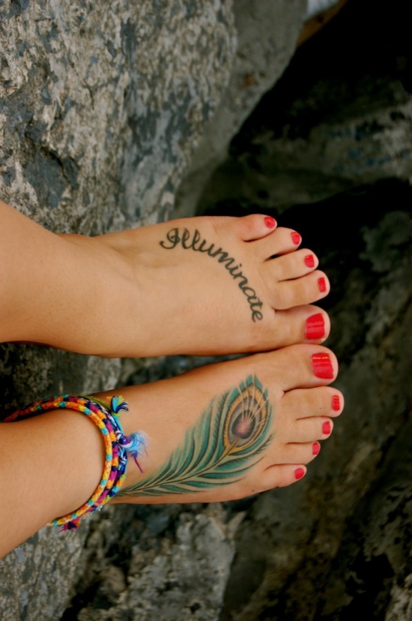 Feather tattoo on foot