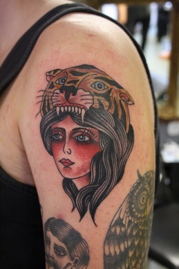 Girl and tiger tattoo
