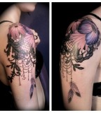 Lace shoulder tattoo with flowers