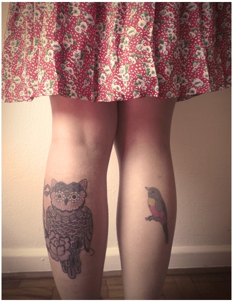 Leg owl tattoo