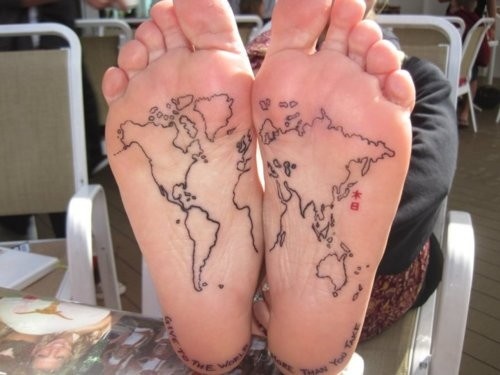 Map on foots tattoo