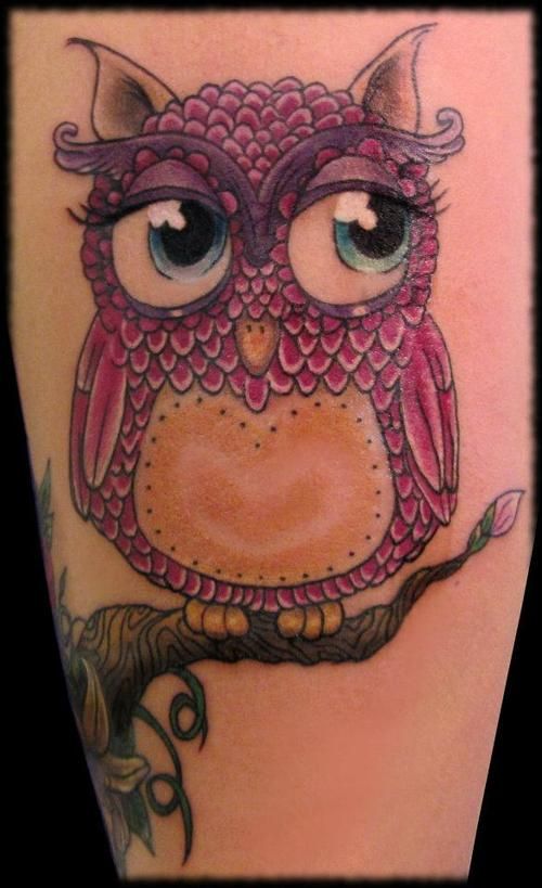 Pink owl tattoo