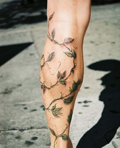 Plants tattoo on leg