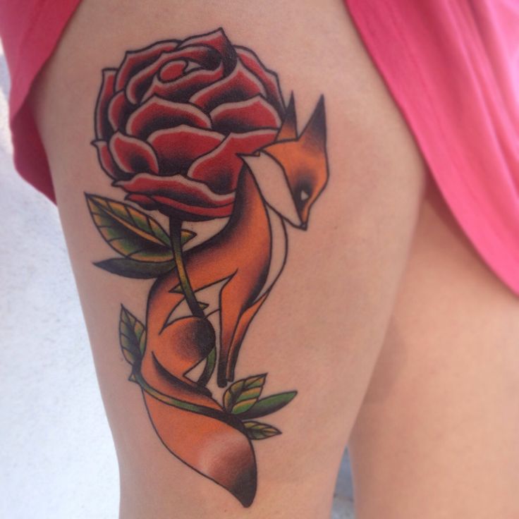 Red rose and fox tattoos