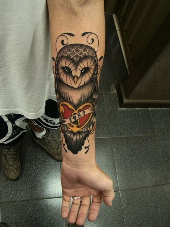 Simple colorful owl tattoo