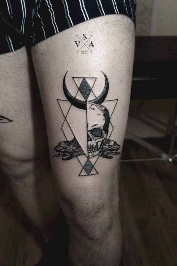 Snake and skull tattoo by Andrey Svetov