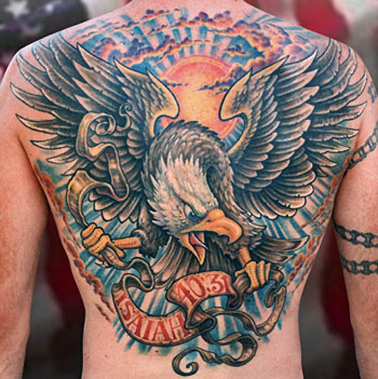Sun and eagle tattoo