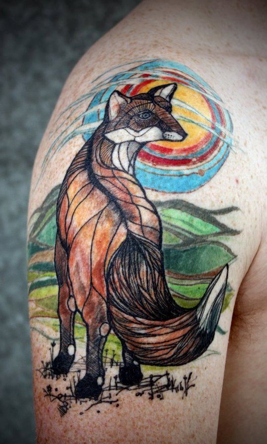 Sunset and fox tattoos