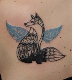 blue ink tattoo black fox with blue wings