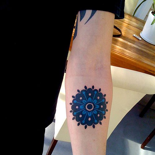 blue ink tattoo mandala