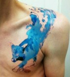 blue ink tattoo watercolor fox
