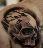clock skull tattoo