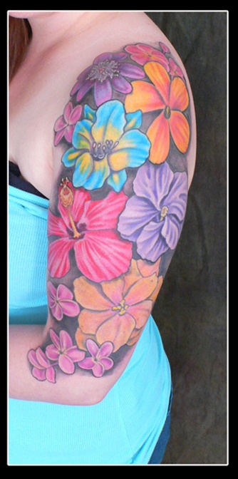 colorful flowers tattoo