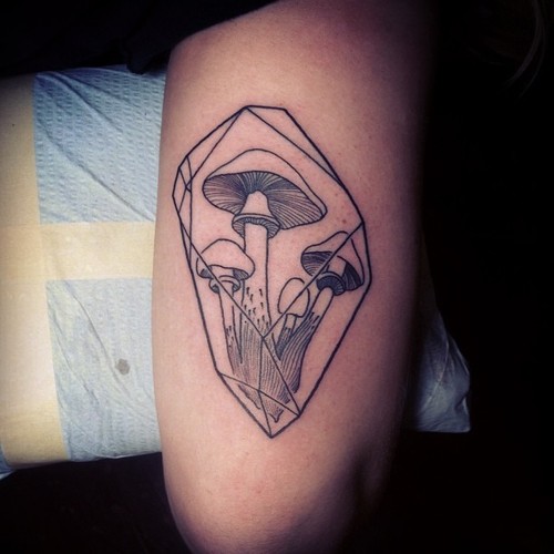 crystal tattoo with mushrooms