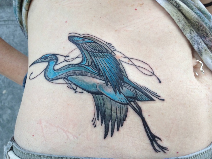 david hale tattoo blue crane on belly