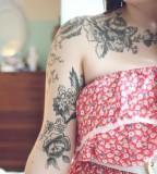 flower tattoos girl with red dress