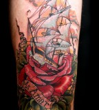 flower tattoos with sinking ship