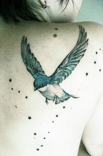 girly tattoo bird and stars