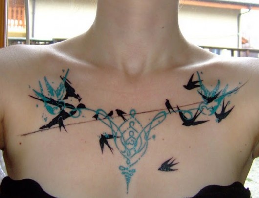girly tattoo birds on wire graphical work