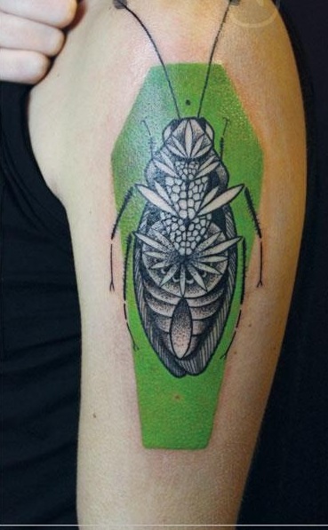 green tattoo cockroach by jessica mach