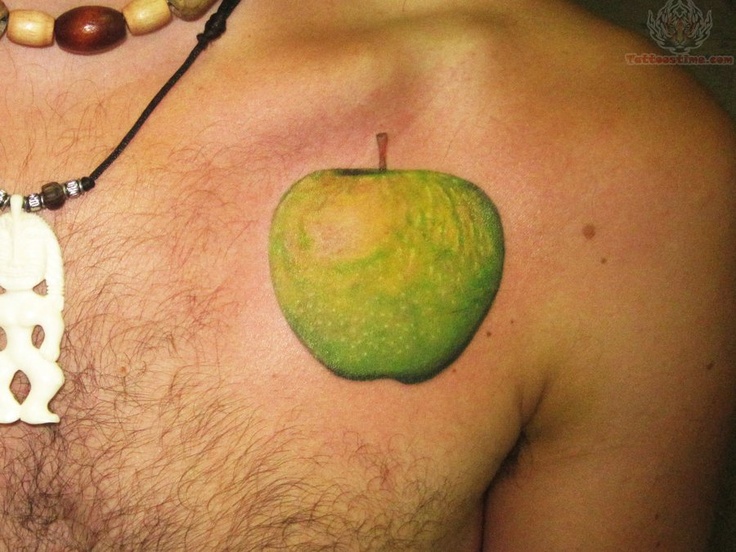 green tattoo green apple on chest