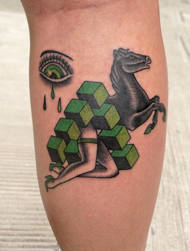 green tattoo horse by luca font