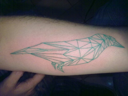 green tattoo origami bird