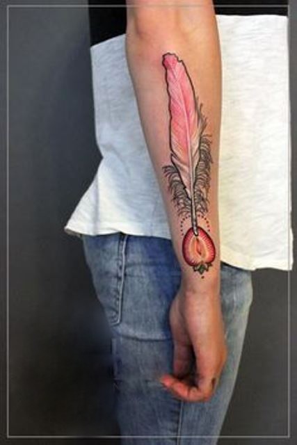 jessica mach tattoo feather and strawberry