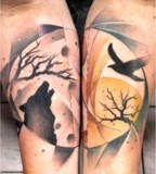 marie kraus tattoo moon wolf and bird