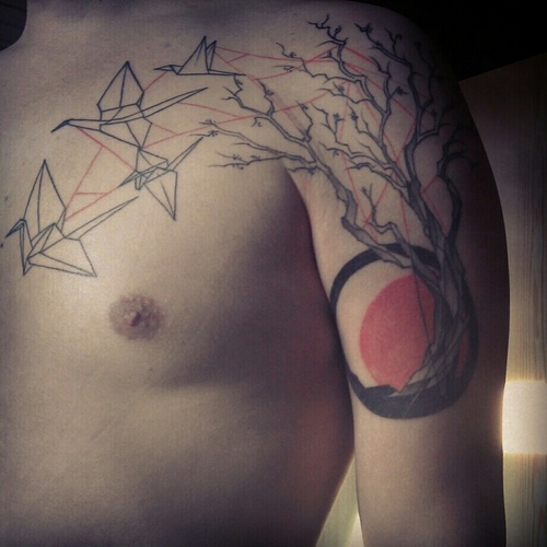 marie kraus tattoo  tree and paper cranes
