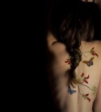 nature tattoo leaves and butterflies on back