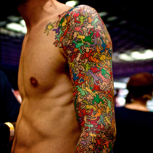 pop art tattoo arm sleeve inspired by keith haring