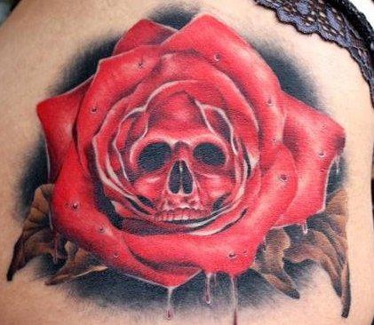 skull rose tattoo